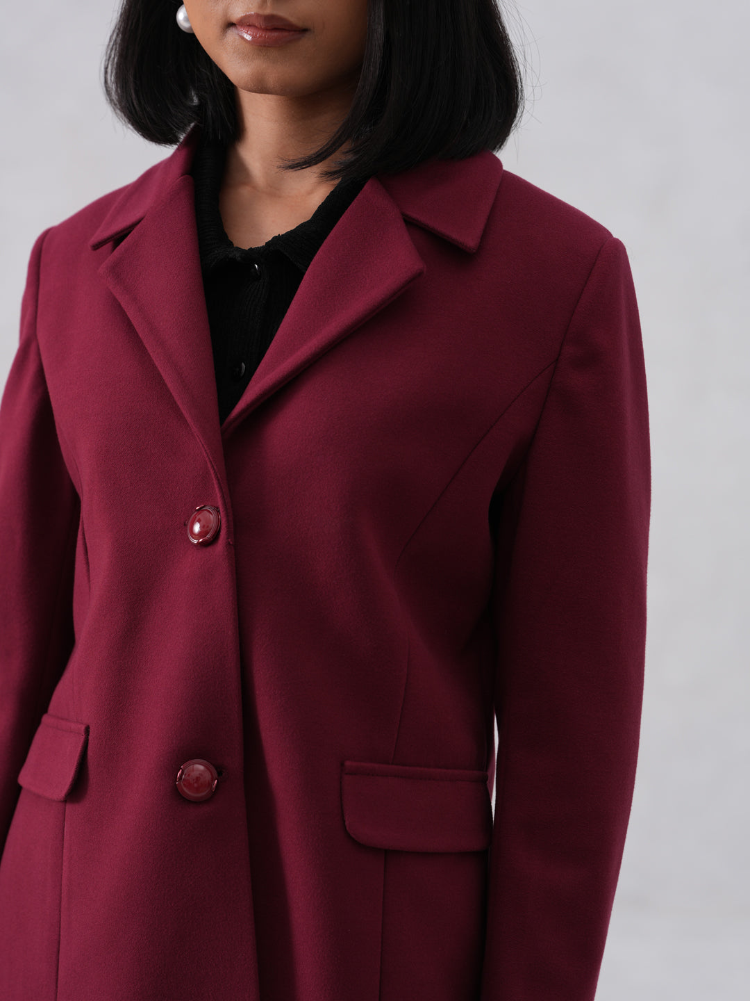 Maroon Notched-Lapel Over-Coat