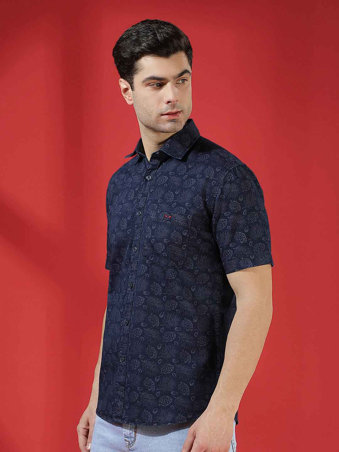 100% Cotton Navy Blue Floral Print Shirt