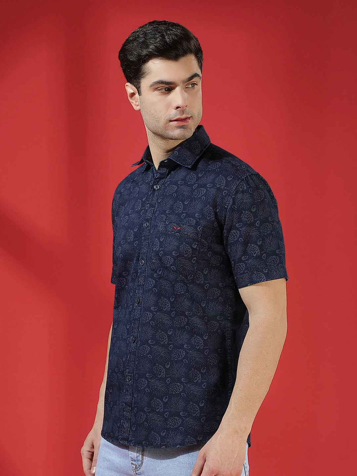 100% Cotton Navy Blue Floral Print Shirt