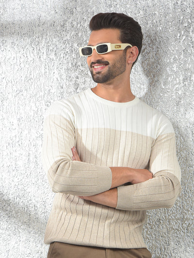 Beige Color-Block 100% Cotton Sweater