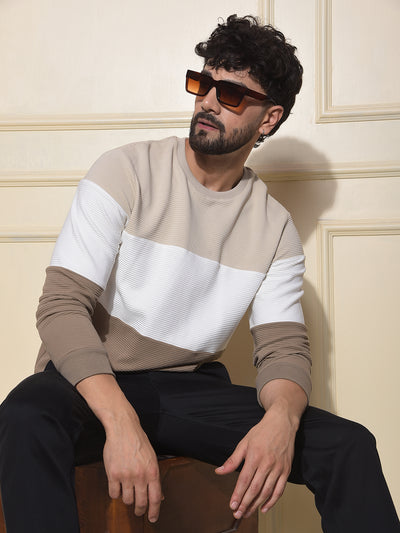 Beige Color-Block Pure Cotton Sweatshirt