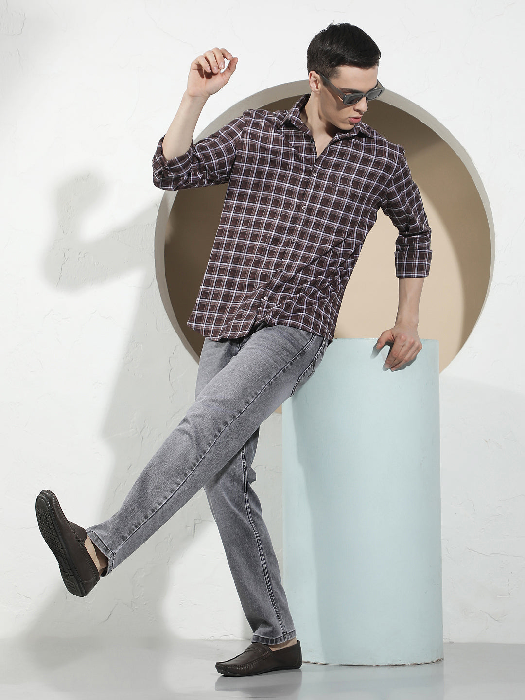 Grey Cotton Straight Jeans