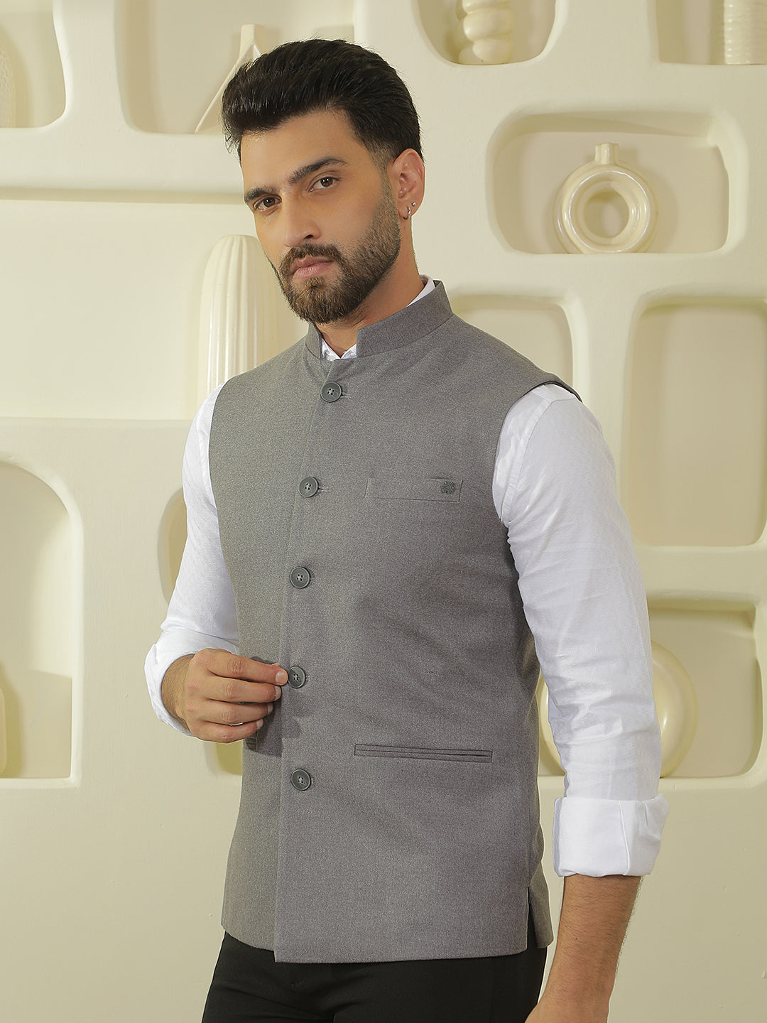 Minimalist Charcoal Grey Sleeveless Waistcoat