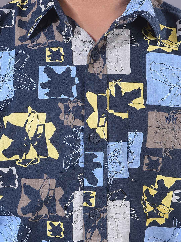 Blue Printed 100% Cotton Shirt