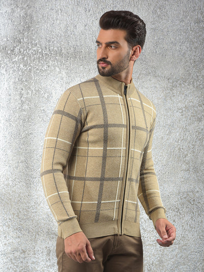 Easy Fit Beige Checked Sweater