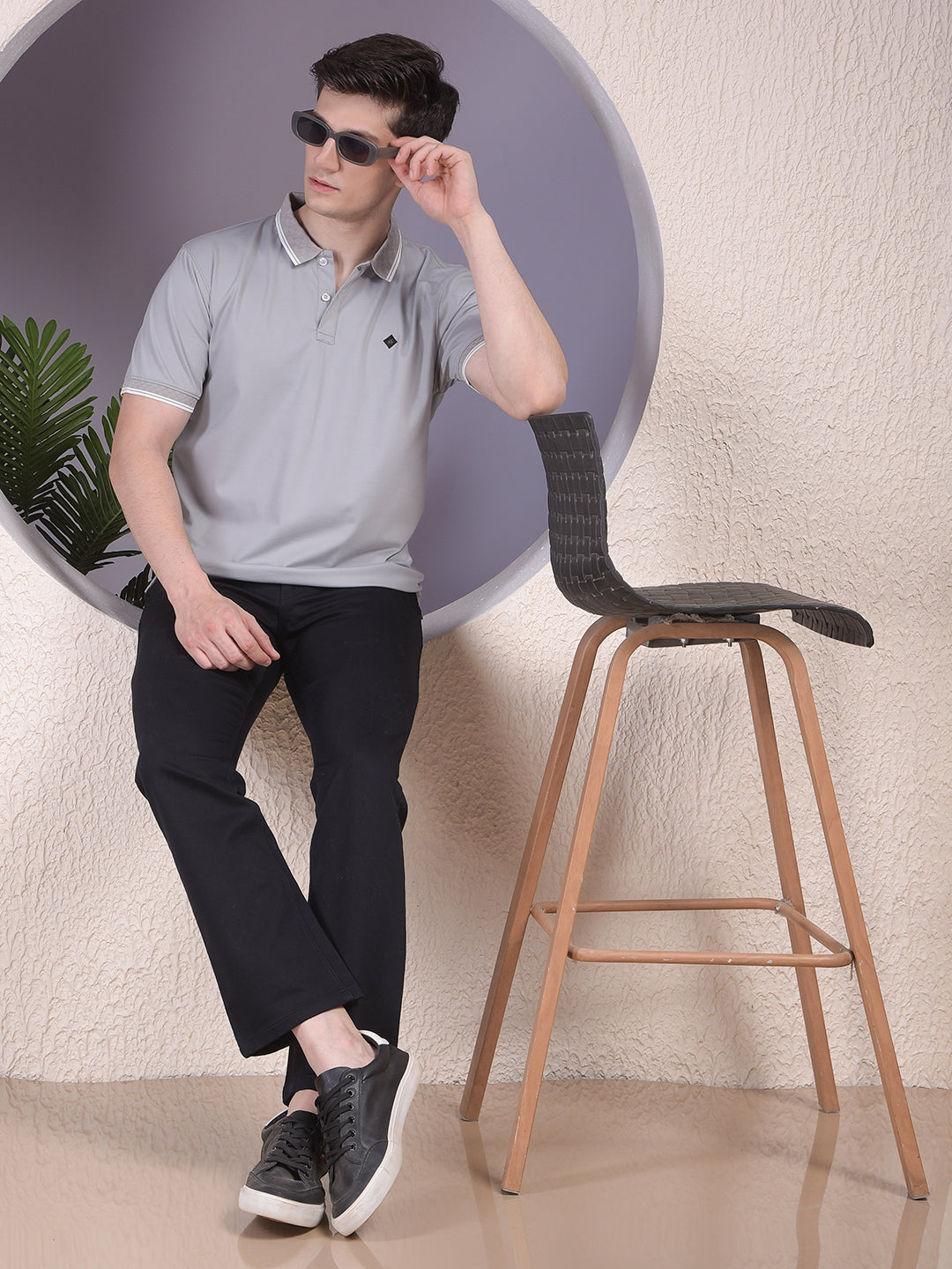 Grey Polo-Neck T-Shirt