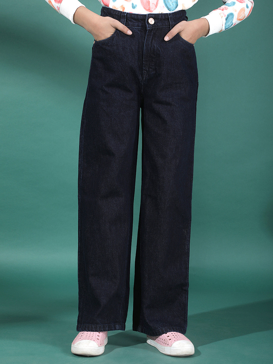 Blue 100% Cotton Wide Leg Jeans