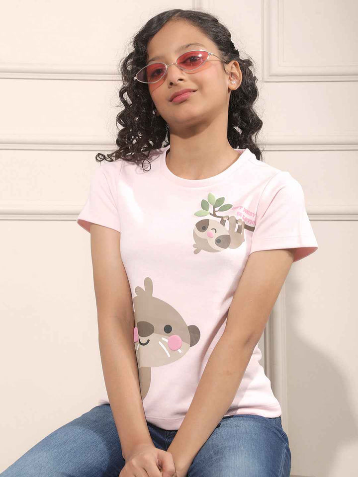 Graphic Print Pink T-Shirt