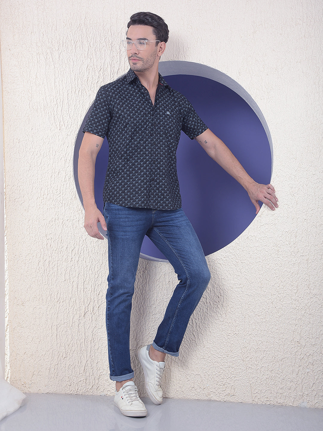 Midnight Cross Navy Blue Printed Shirt