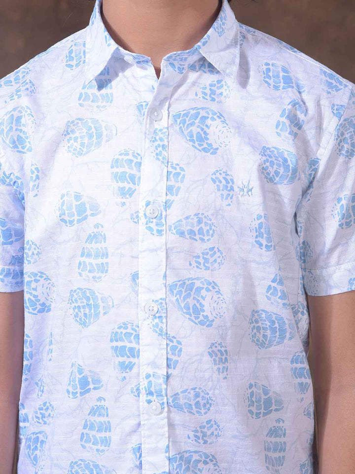 Sky Blue Tropical Print Casual Shirt