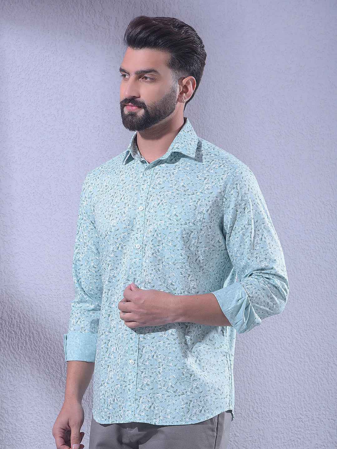 Green Linen Printed Shirt