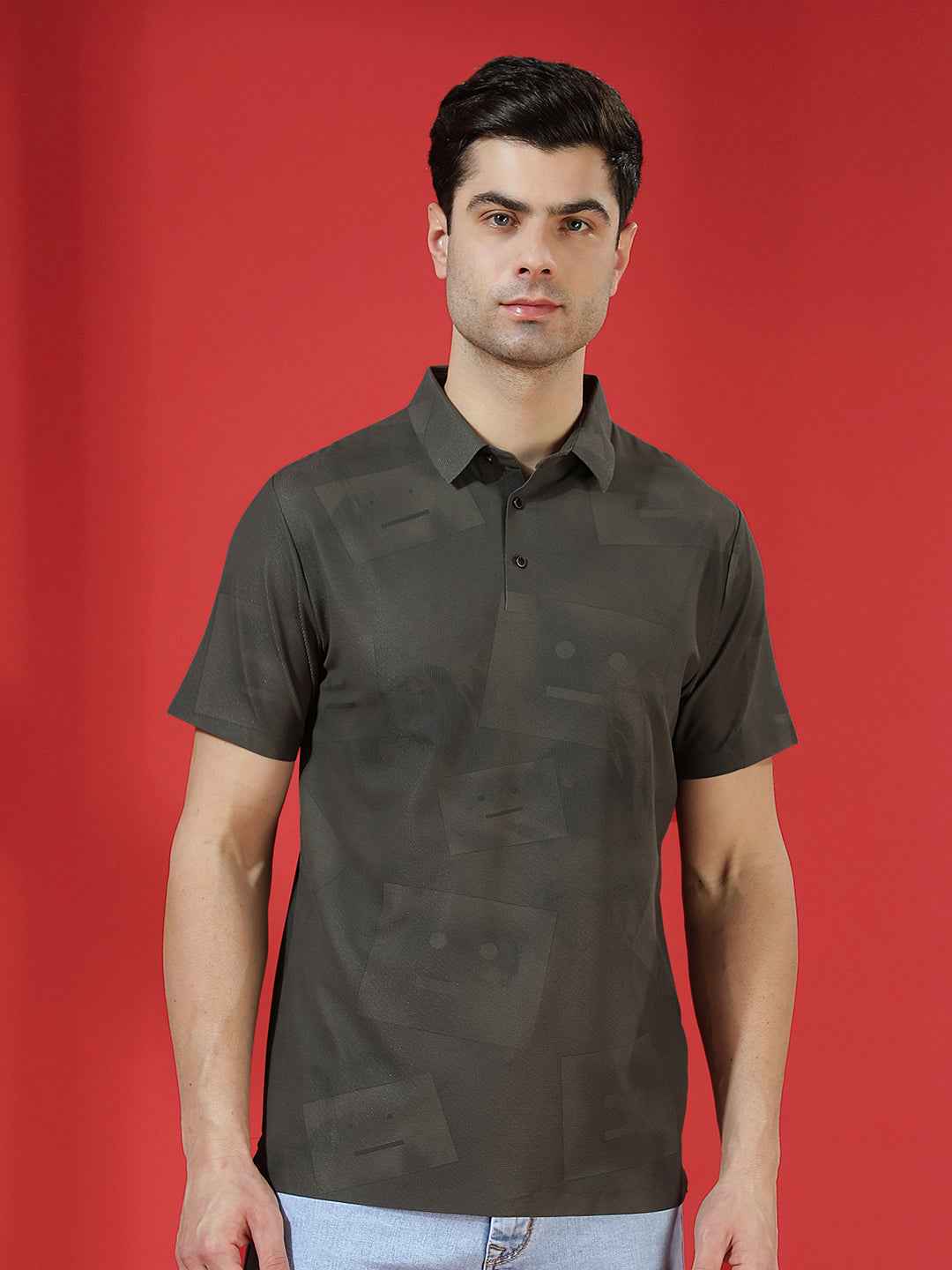 Olive Graphic Print Polo T-Shirt