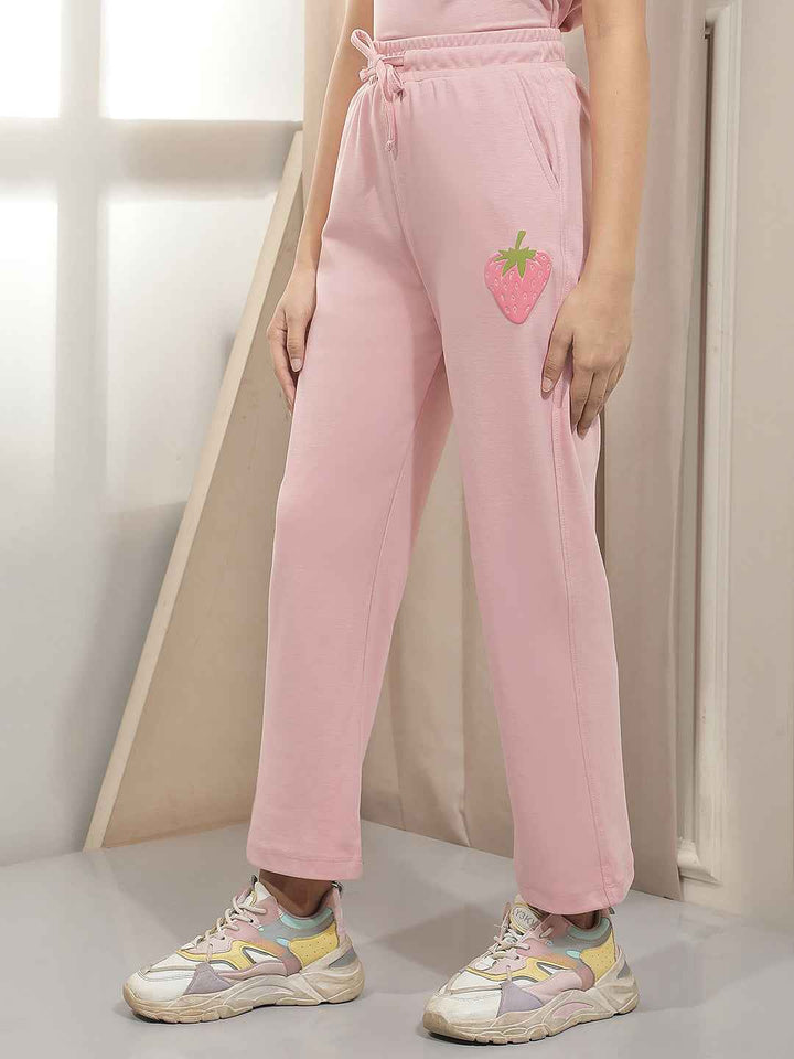 Pink Embroidery Trackpants