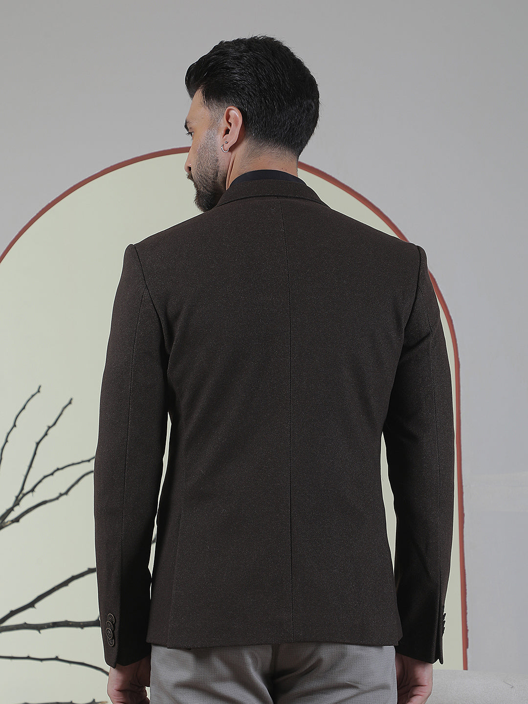 Brown Single Breasted Notch Lapel Blazer