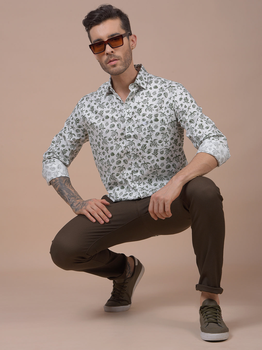 Green Printed 100% Cotton Shirt