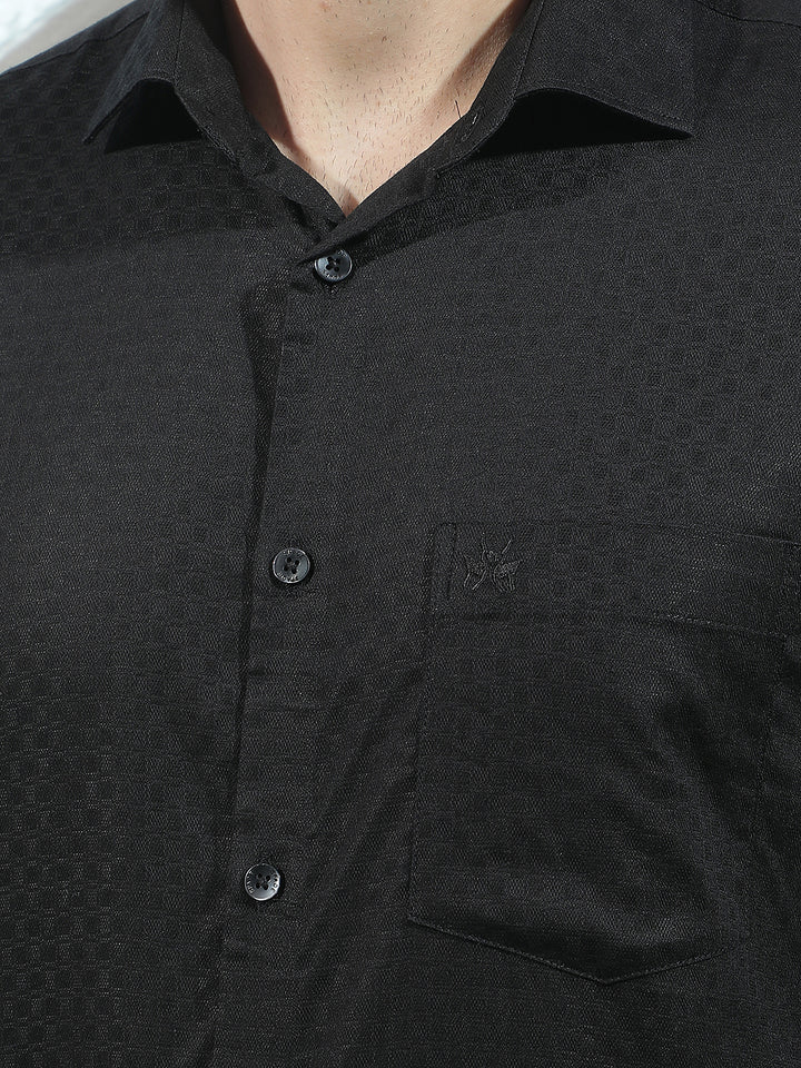 Structured Obsidian Black Jacquard Shirt