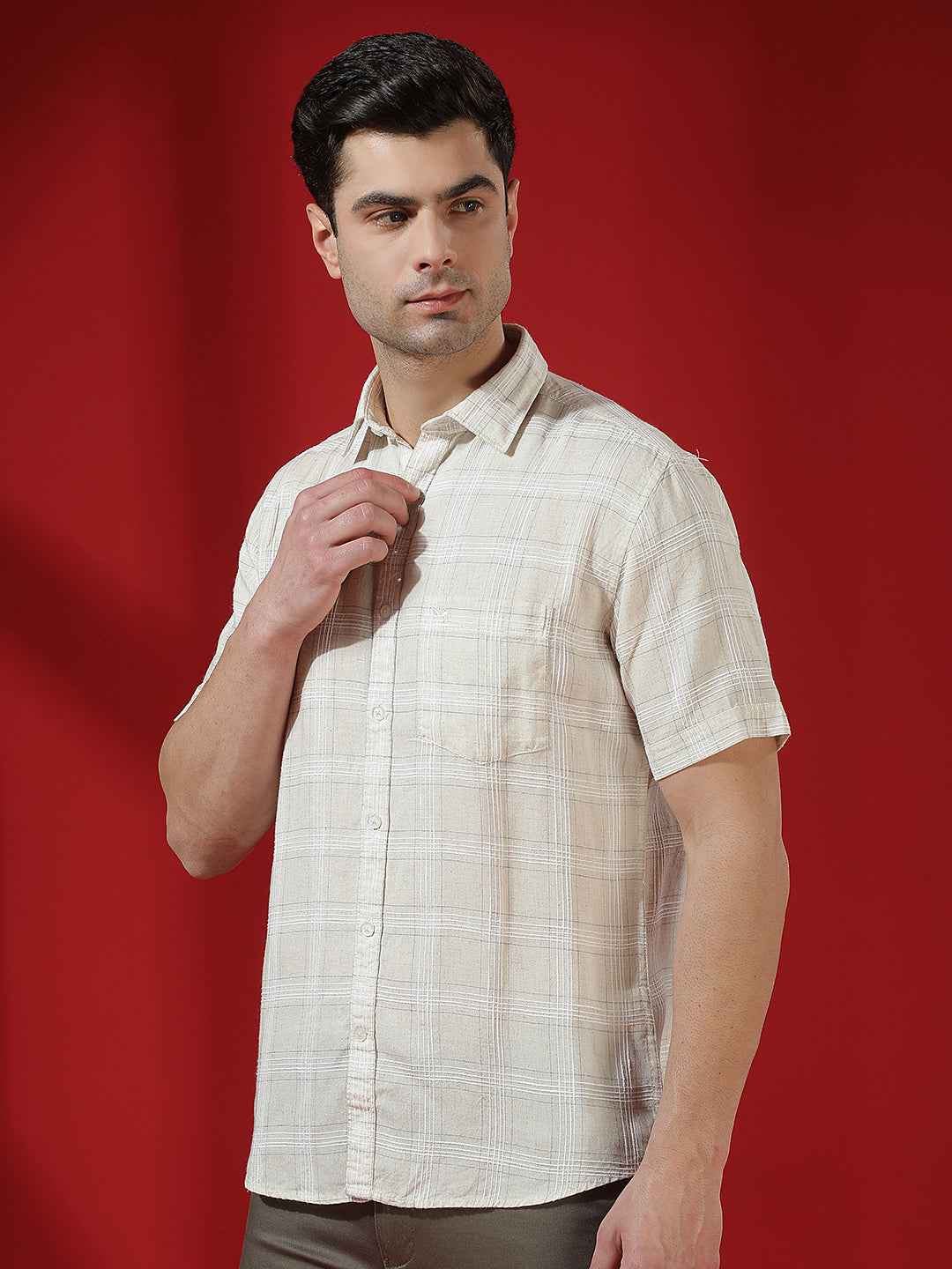 Off White Checked Linen Shirt