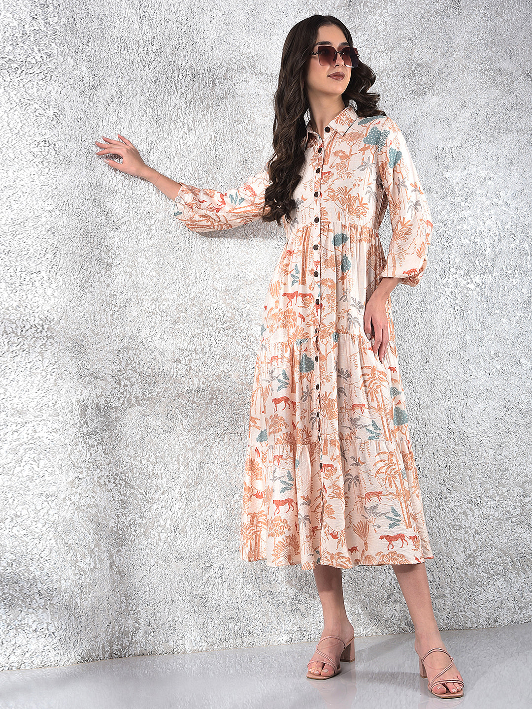 Women's Orange Floral Print Shirt Dress-Women Dresses-Crimsoune Club