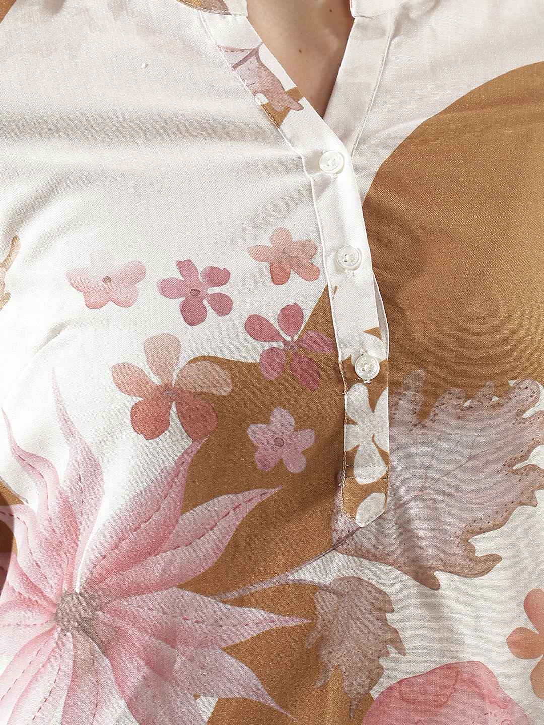 Multi-Color Floral Printed V-Neck Top
