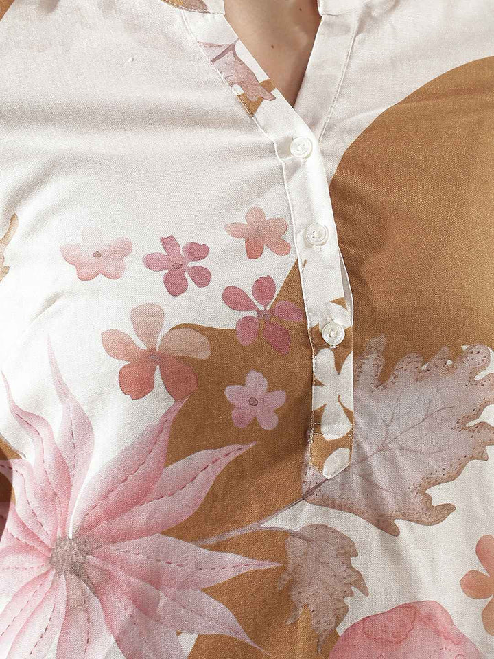 Multi-Color Floral Printed V-Neck Top