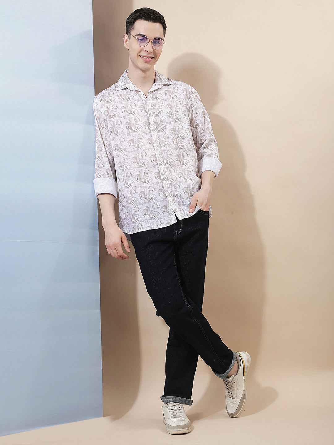 Linen Brown Abstract Print Shirt