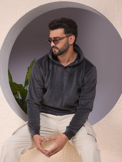 Grey Jacquard Hooded Neck Sweatshirt