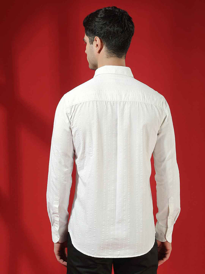 White Subtle Check Casual Shirt