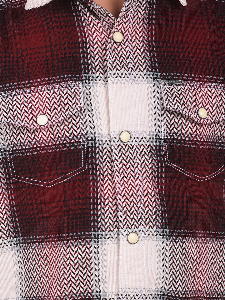 Maroon Checked 100% Cotton Corduory Shirt