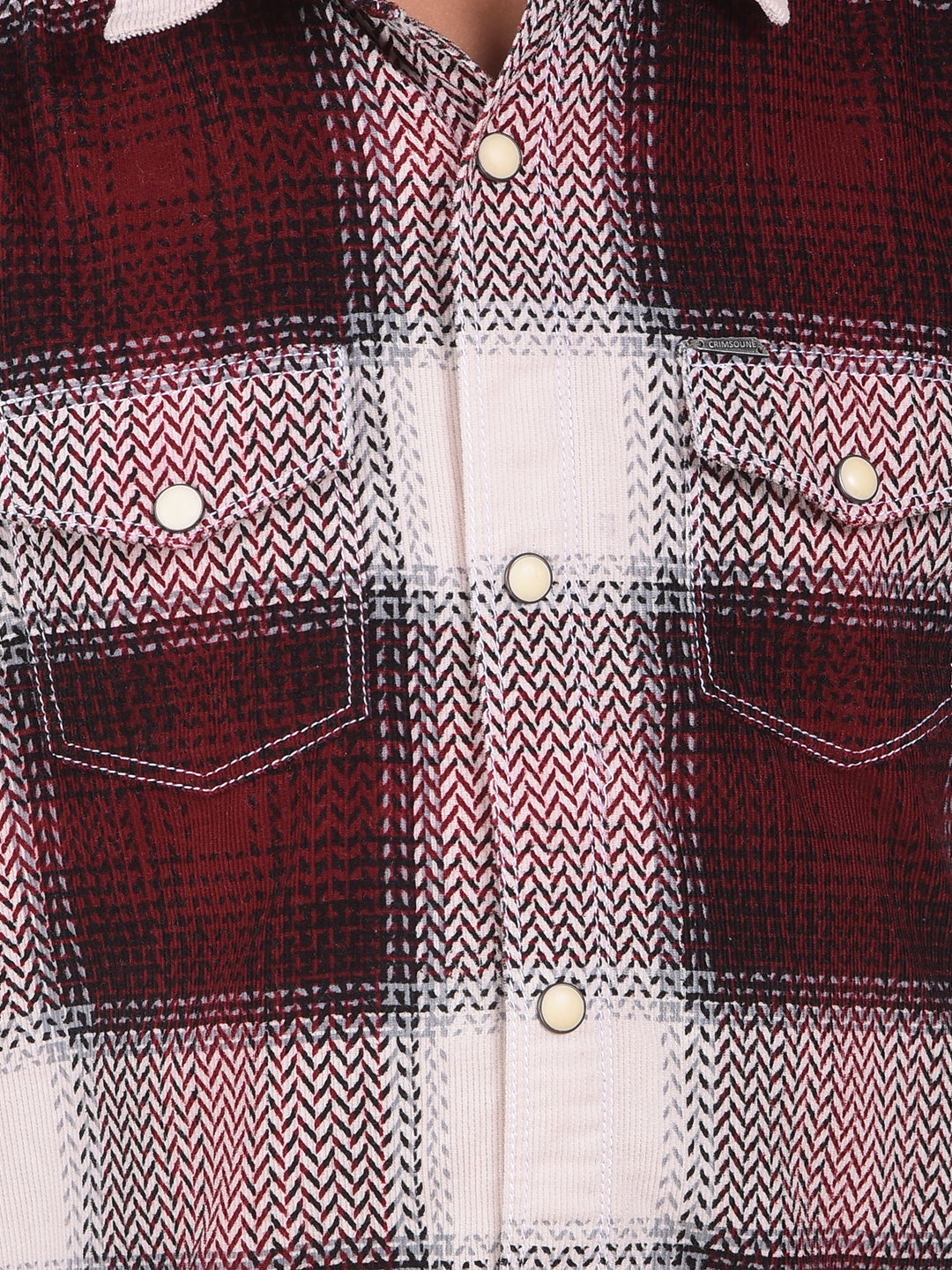 Maroon Checked 100% Cotton Corduory Shirt