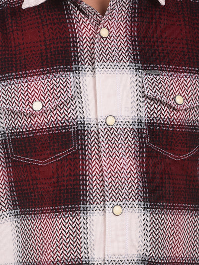 Maroon Checked 100% Cotton Corduory Shirt