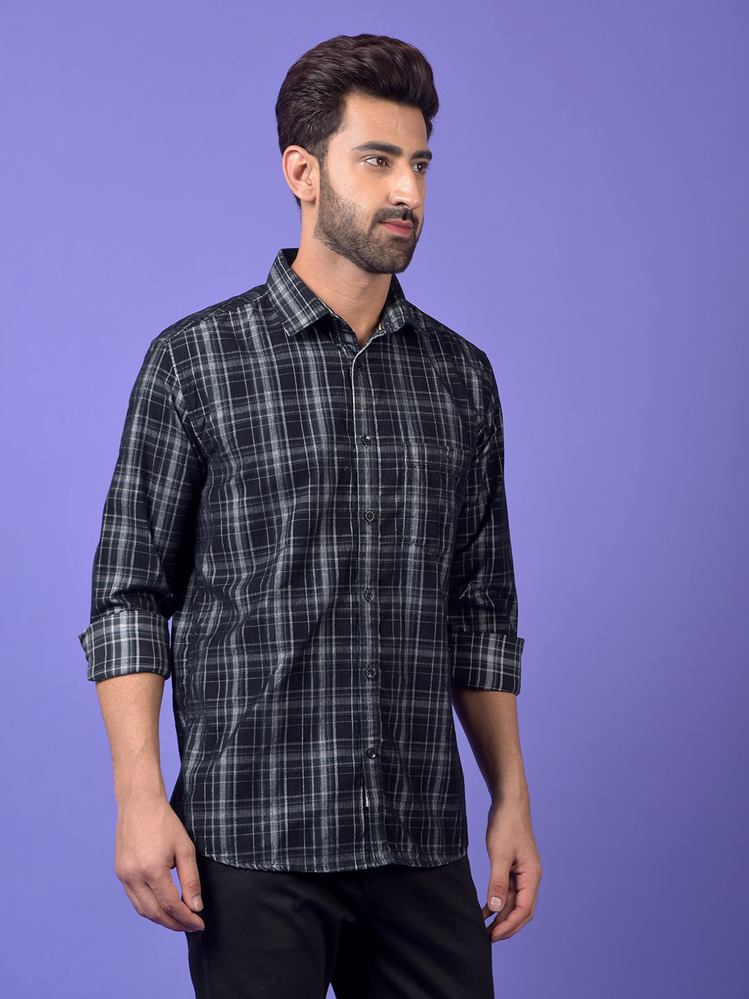 Black Checked Corduroy Shirt