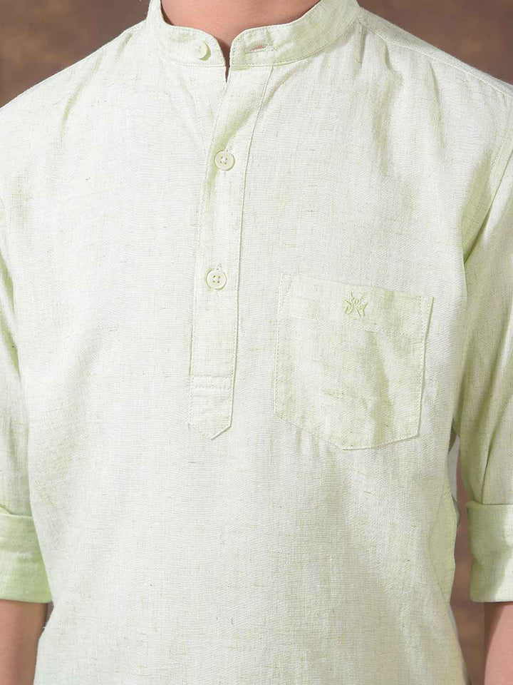 Green Textured Linen Kurta