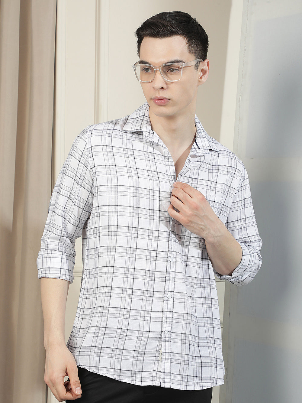 Refined Clean White Checked Shirt