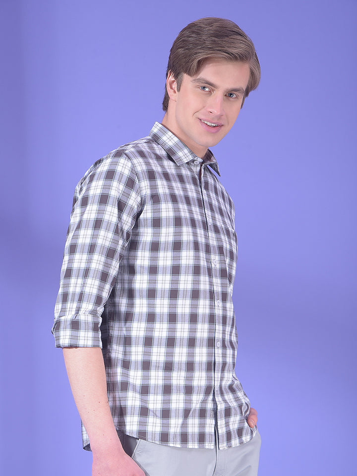 Brown Checked 100% Cotton Shirt