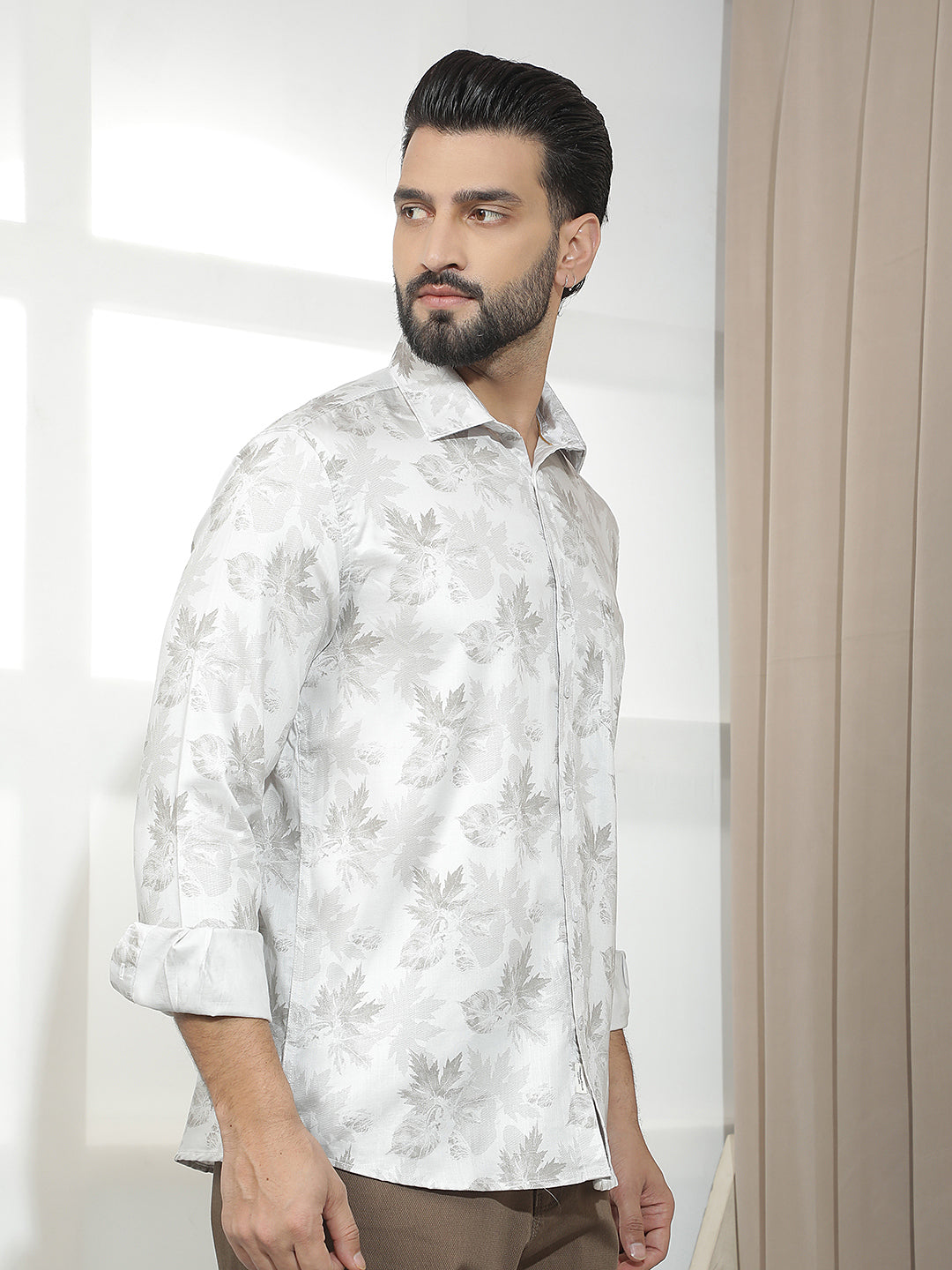 Brown Floral Printed Shirt