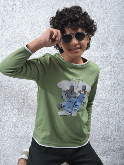 Green Graphic Print 100% Cotton T-Shirt