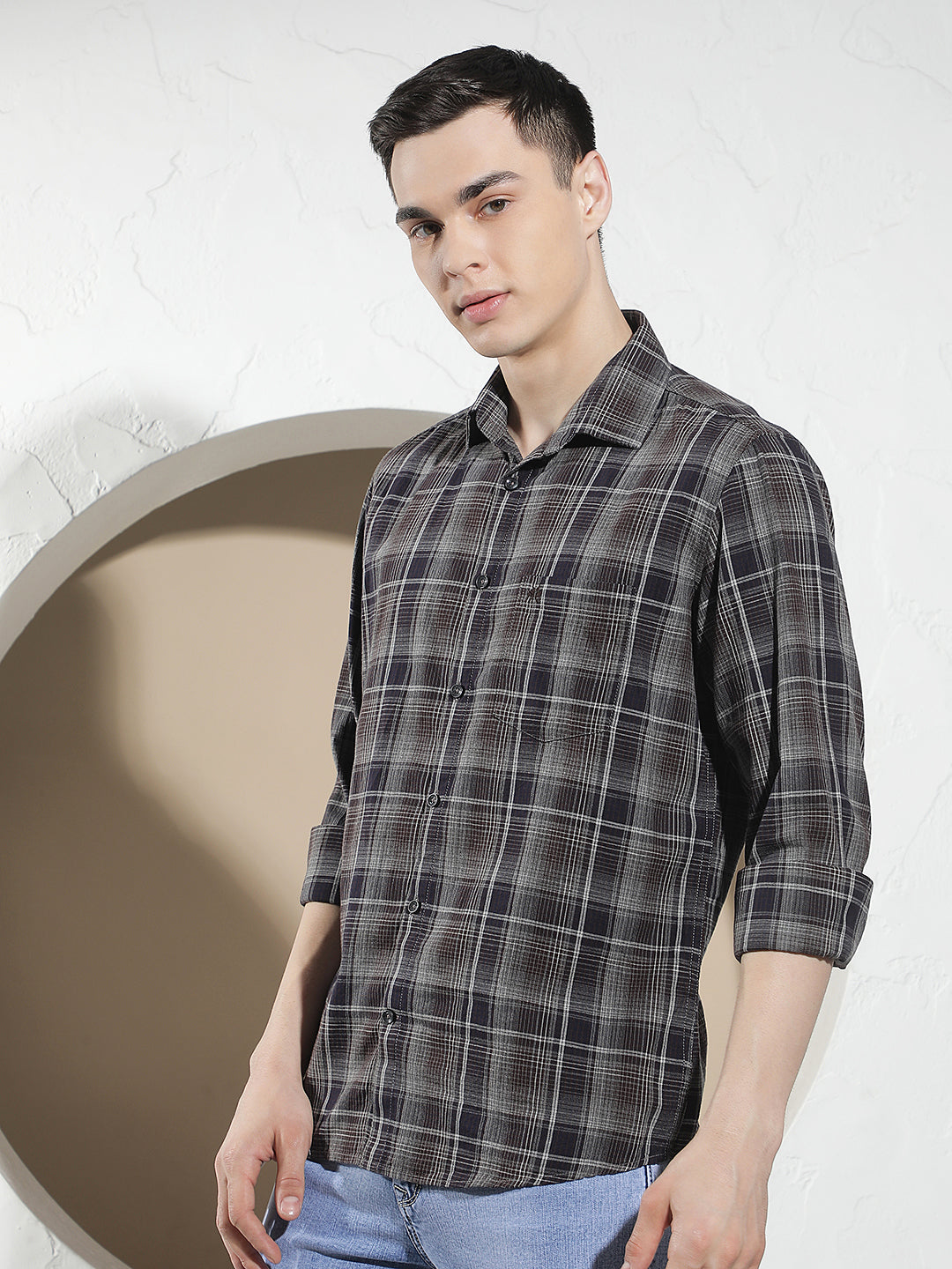Brown 100% Cotton Checked Shirt