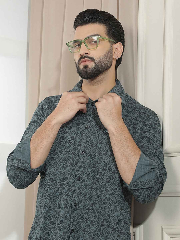 Green Abstract Print Shirt