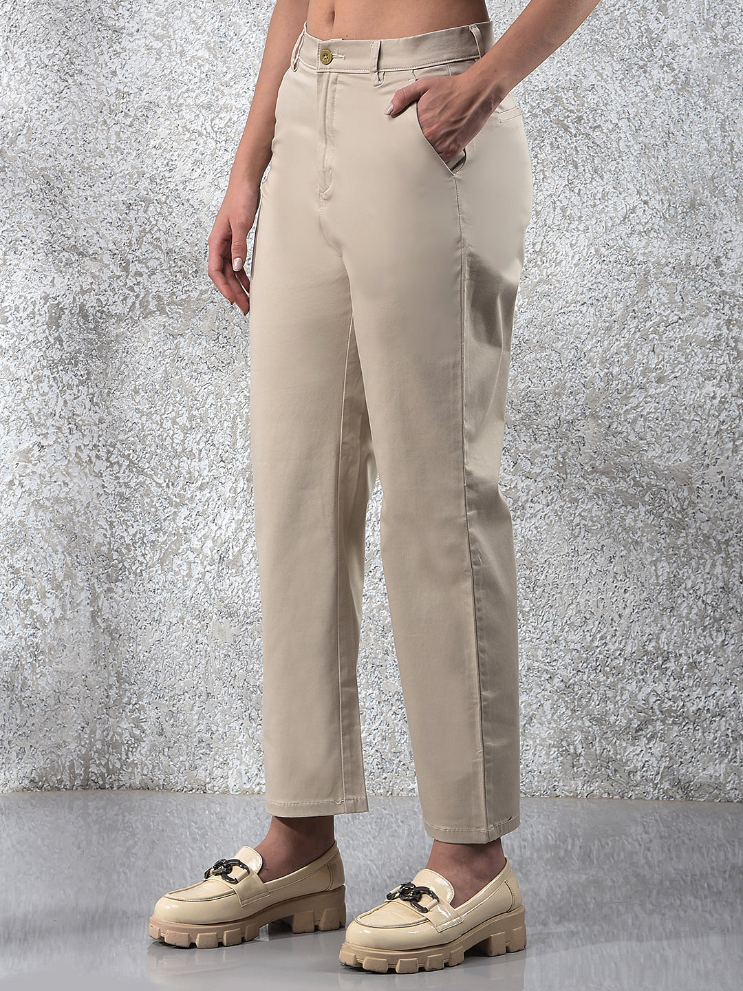 Beige Straight Trousers