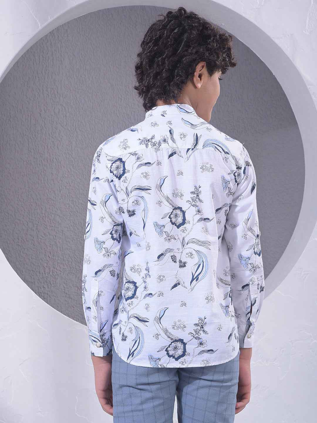 White Floral Print Kurta