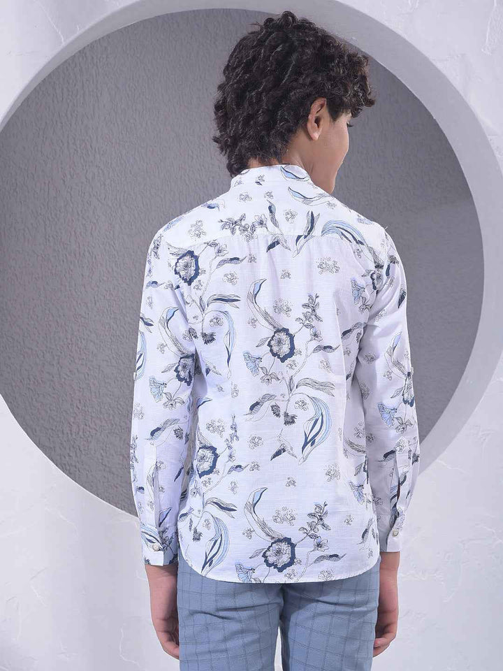 White Floral Print Kurta