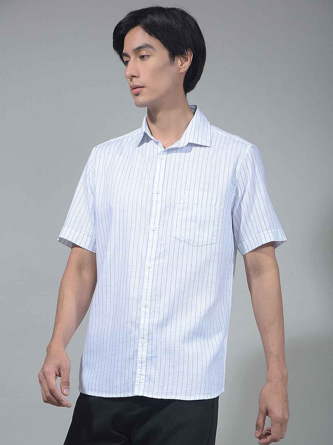 Blue Vertical Striped 100% Cotton Shirt