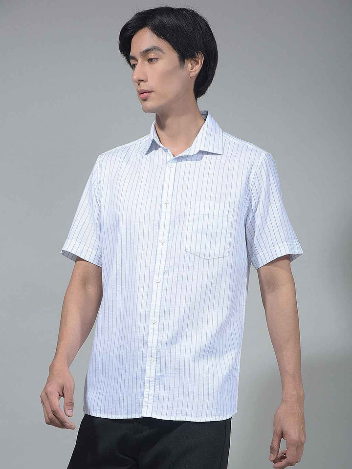 Blue Vertical Striped 100% Cotton Shirt