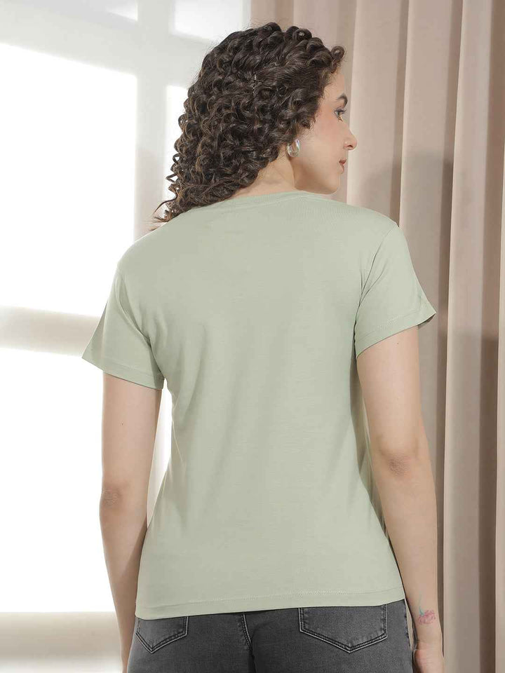Green Typographic Embroidery T-Shirt