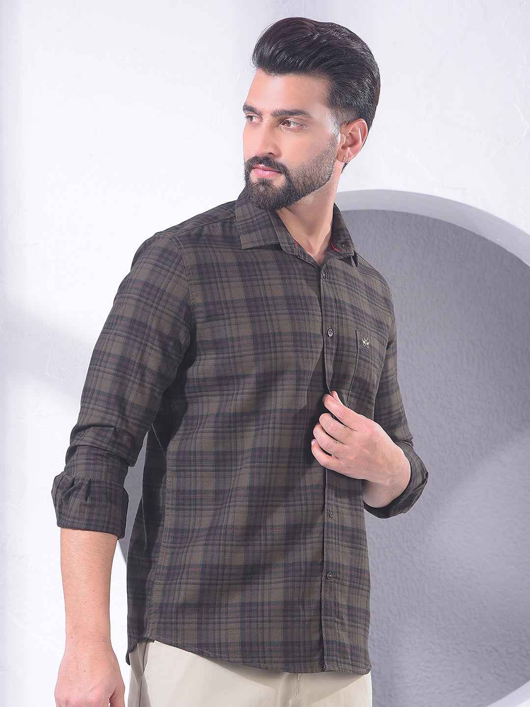 Brown Checked 100% Cotton Shirt