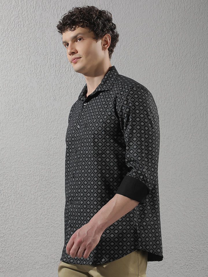 Black Geometric Print Shirt
