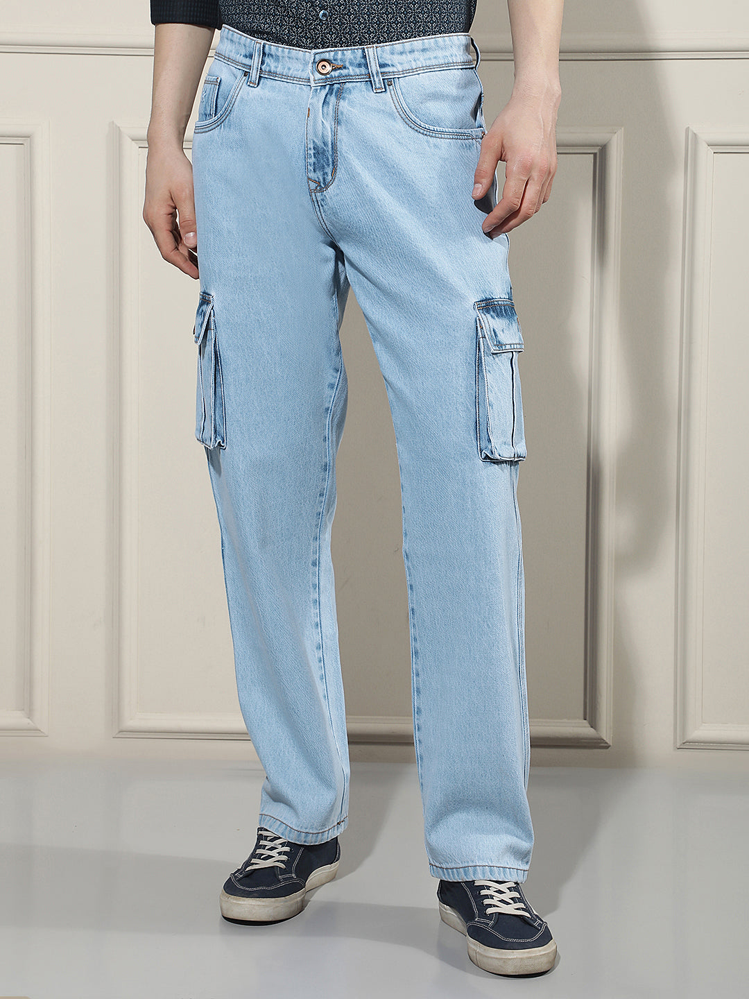 Sky Blue 100% Cotton Cargo Jeans