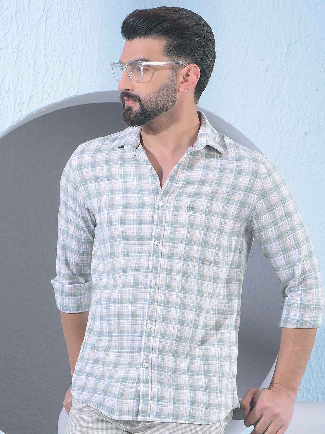 Green Checked 100% Cotton Shirt