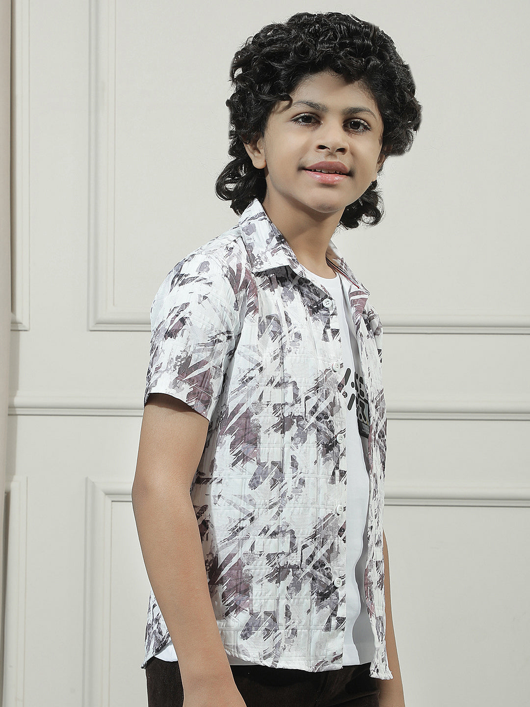 Beige Graphic Print Shirt with T-Shirt