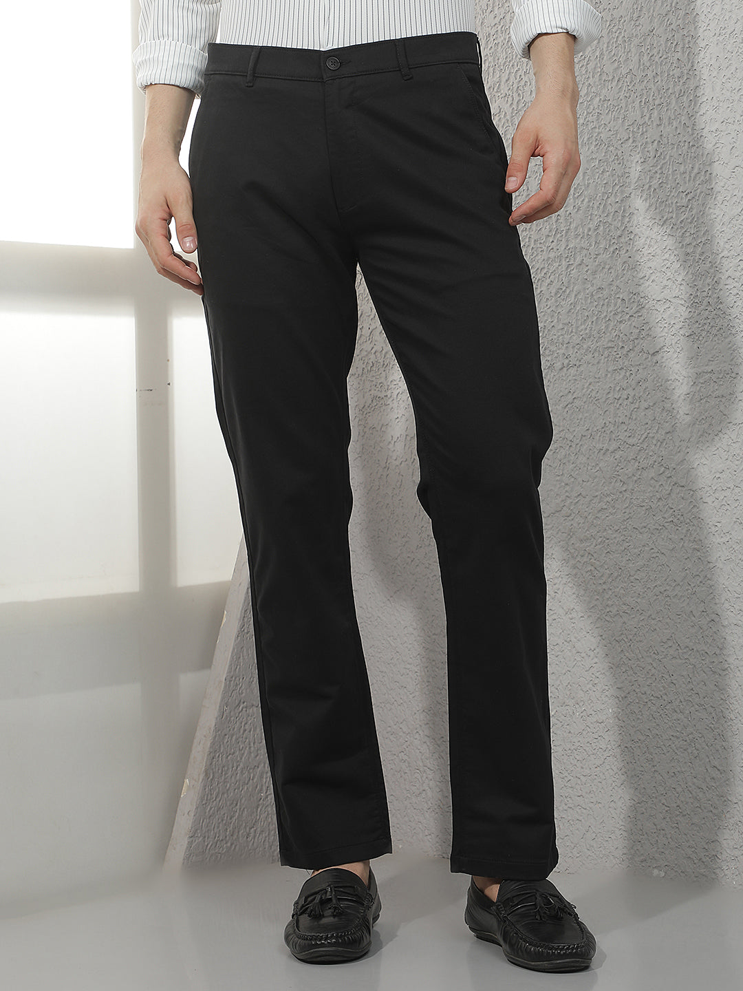 Sleek Obsidian Black Straight Trousers